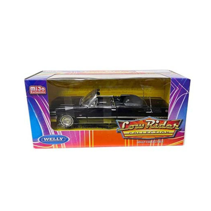 1/24 Welly 1963 Chevrolet Chevy Impala SS Convertible Low Rider (Black) Diecast Car Model