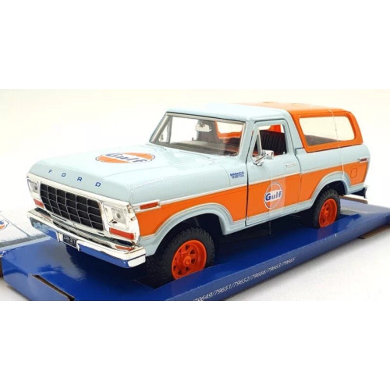 1978 Ford Bronco Light Blue and Orange "Gulf Oil" "Gulf Die-Cast Collection" 1/24 Diecast Model Car by Motormax