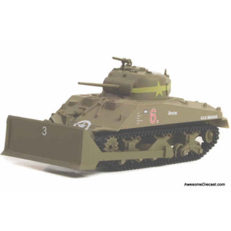 Greenlight 1:64 1944 M4 Sherman Tank w/Pusher Blade: US Army WW11,Utah Beach, Normandy
