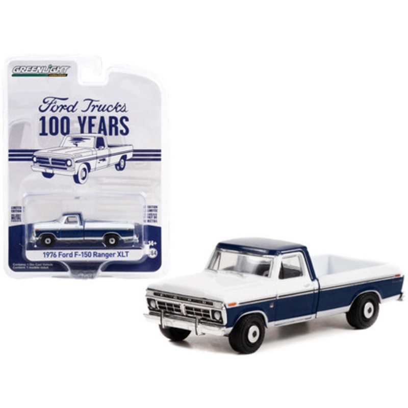 1976 Ford F-150 Ranger XLT Pickup Truck Dark Blue and White "Ford Trucks 100 Years" "Anniversary Collection" Series 14 1/64 Diecast Model Car by Greenlight