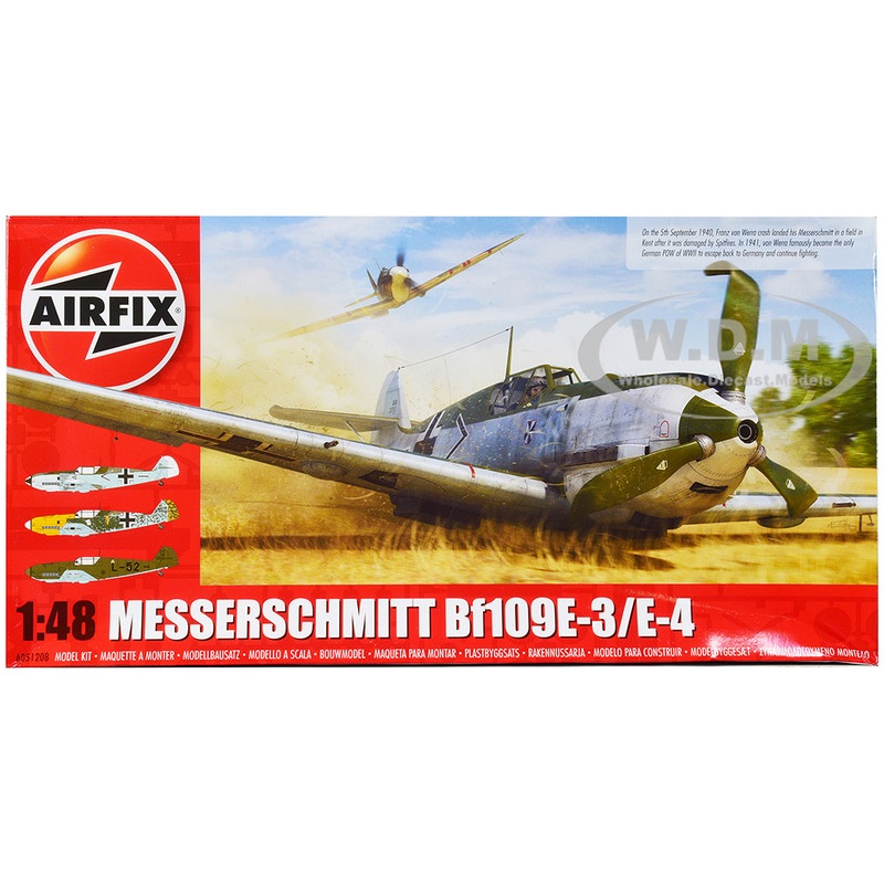 Level 2  Model Kit Messerschmitt Bf109E-3/E-4 Fighter Aircraft with 3 Scheme Options 1/48 Plastic Model Kit by Airfix