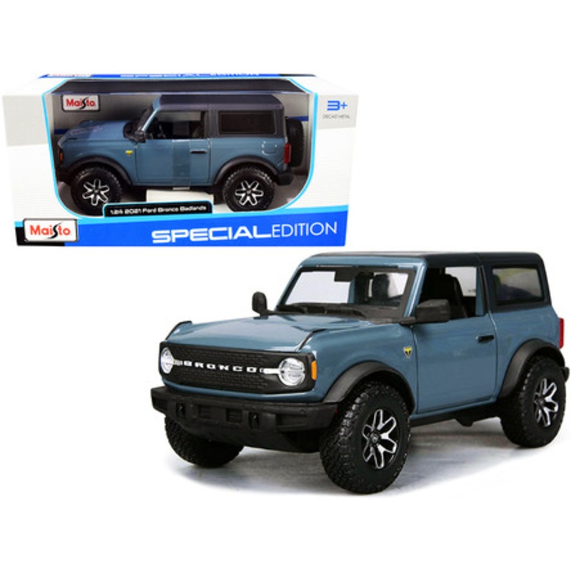 2021 Ford Bronco Badlands Blue with Black Top "Special Edition" 1/24 Diecast Model Car by Maisto