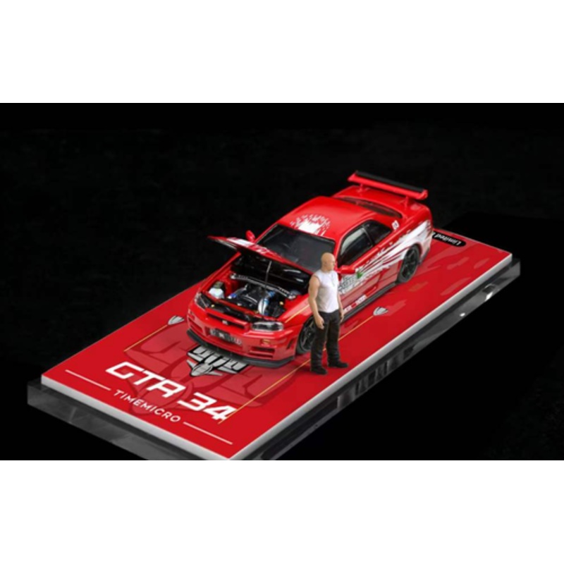 1/64 TimeMicro Nissan GT-R R34 Fast & Furious (Red) Diecast Car Model with Figure