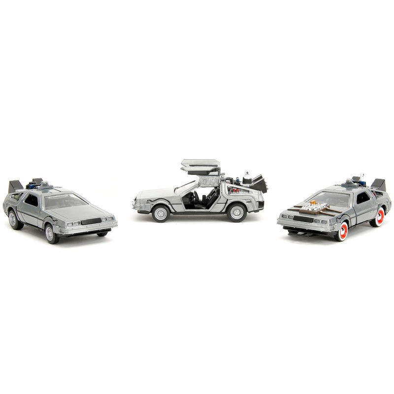 "Back to the Future" Delorean Set of 3 pieces "Hollywood Rides" Series 1/32 Diecast Model Car by Jada