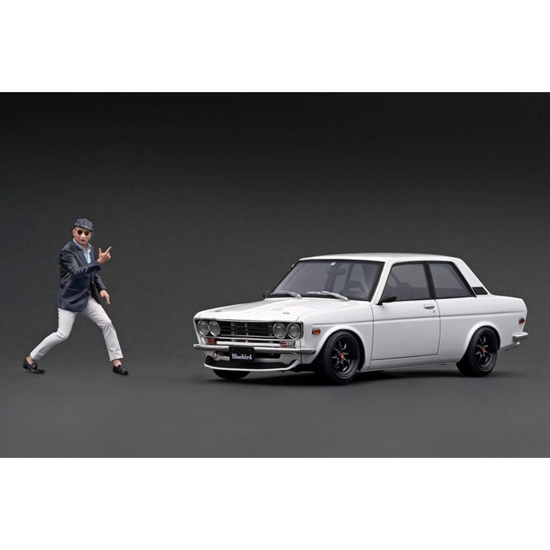 [Preorder] Ignition Model 1:18 Datsun Bluebird (510) White With Mr. Yokoyama IG3303