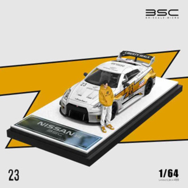 1/64 BSC Nissan Skyline GT-R GTR R35 #23 Sphere Light (Yellow & White) Diecast Car Model with Figure