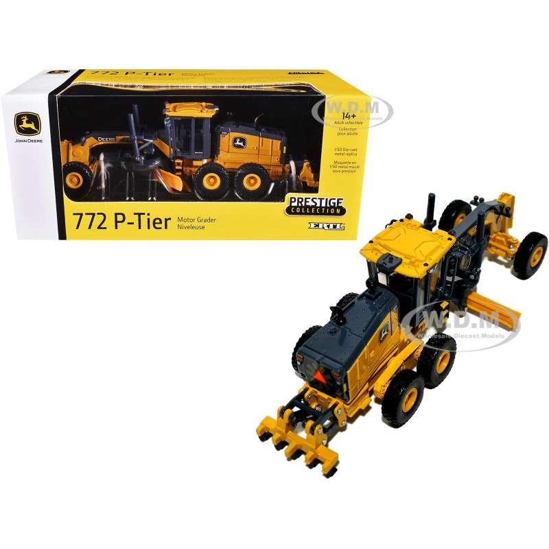 John Deere 772 P-Tier Motor Grader Yellow and Gray "Prestige Collection" 1/50 Diecast Model by ERTL TOMY