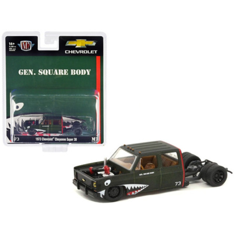 1973 Chevrolet Cheyenne Super 30 Bedless Truck #72 Dark Green "General Square Body" Limited Edition to 9240 pieces Worldwide 1/64 Diecast Model Car by M2 Machines
