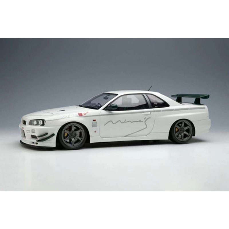 1/18 Make Up 2021 Mine's Nissan Skyline GT-R R34 (BNR34) V-Spec N1 (White with Matte Grey Rays TE037 Wheels) Resin Car Model