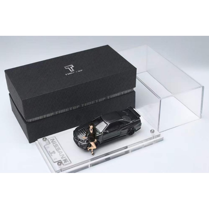 1/64 TimeTop Nissan Skyline GT-R GTR R34 (Carbon Black) Diecast Car Model with Figure