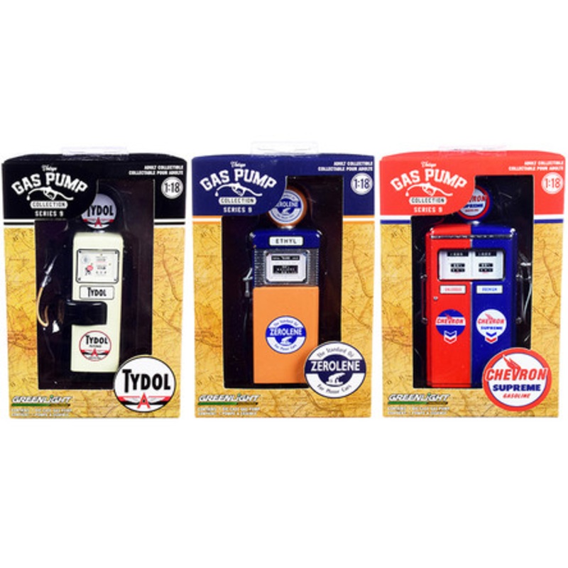 "Vintage Gas Pump" Set of 3 Pumps Series 9 1/18 Diecast Models by Greenlight