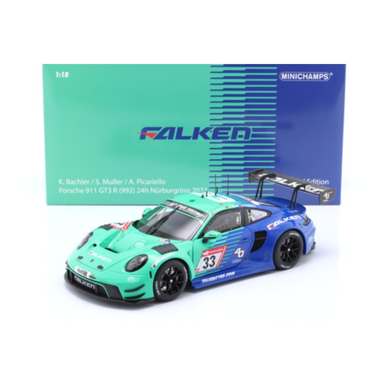 1/18 Minichamps 2023 Porsche 911 GT3 R #33 24h Nrburgring Falken Motorsports Klaus Bachler, Sven Mller, Alessio Picariello Diecast Car Model