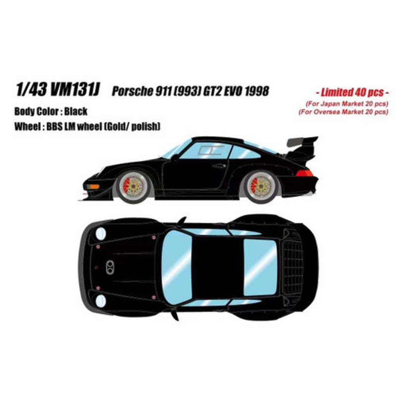 1/43 Make Up 1998 Porsche 911 (993) GT2 Evo (Black) Car Model Limited 40 Pieces