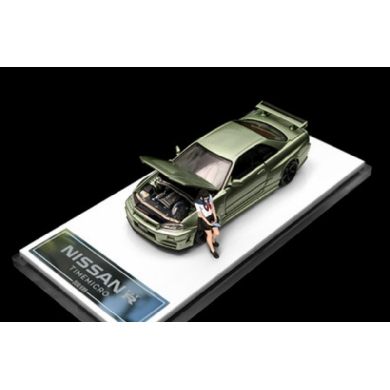 1/64 TimeMicro Nissan Skyline GT-R R34 (Green) with Figure Diecast Car Model