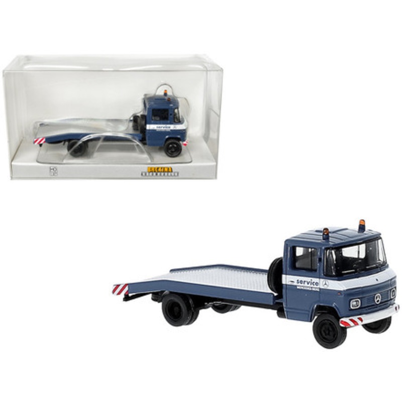 1968 Mercedes-Benz L 608 D Flatbed Truck Blue with White Stripes "Mercedes-Benz Service" 1/87 (HO) Scale Model Car by Brekina
