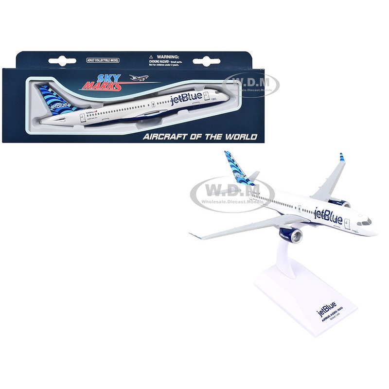 Airbus A220-300 Commercial Aircraft "JetBlue Airways" (N3044J) White with Blue Tail (Snap-Fit) 1/200 Plastic Model by Skymarks