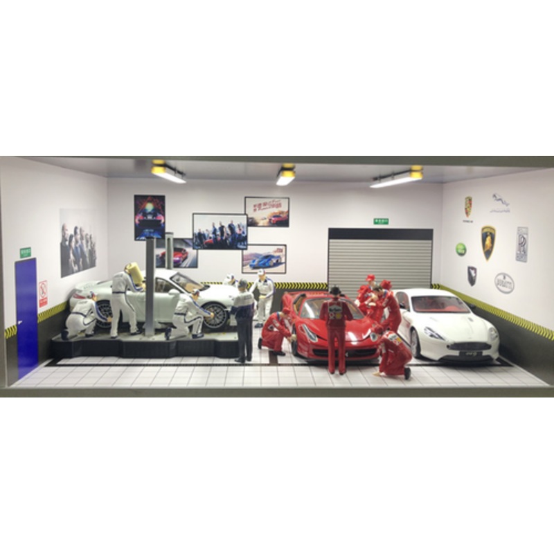 1/18 Fast & Furious Theme 3 Car Garage Parking Repair Scene w/ Lights (car model not included)