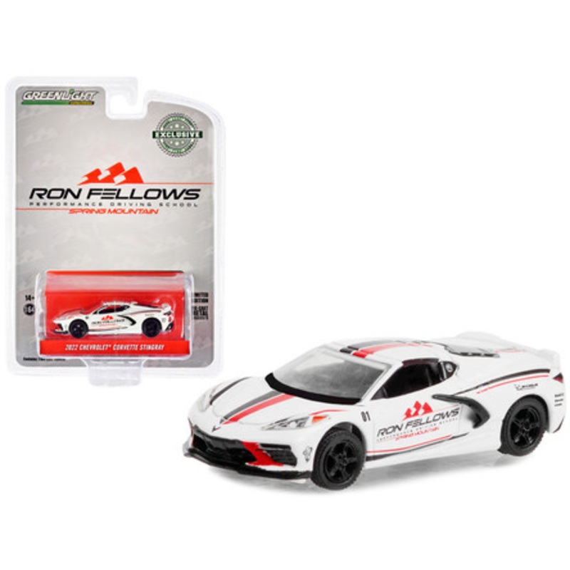 2022 Chevrolet Corvette C8 Stingray White with Stripes "Ron Fellows Performance Driving School: Spring Mountain" "Hobby Exclusive" Series 1/64 Diecast Model Car by Greenlight