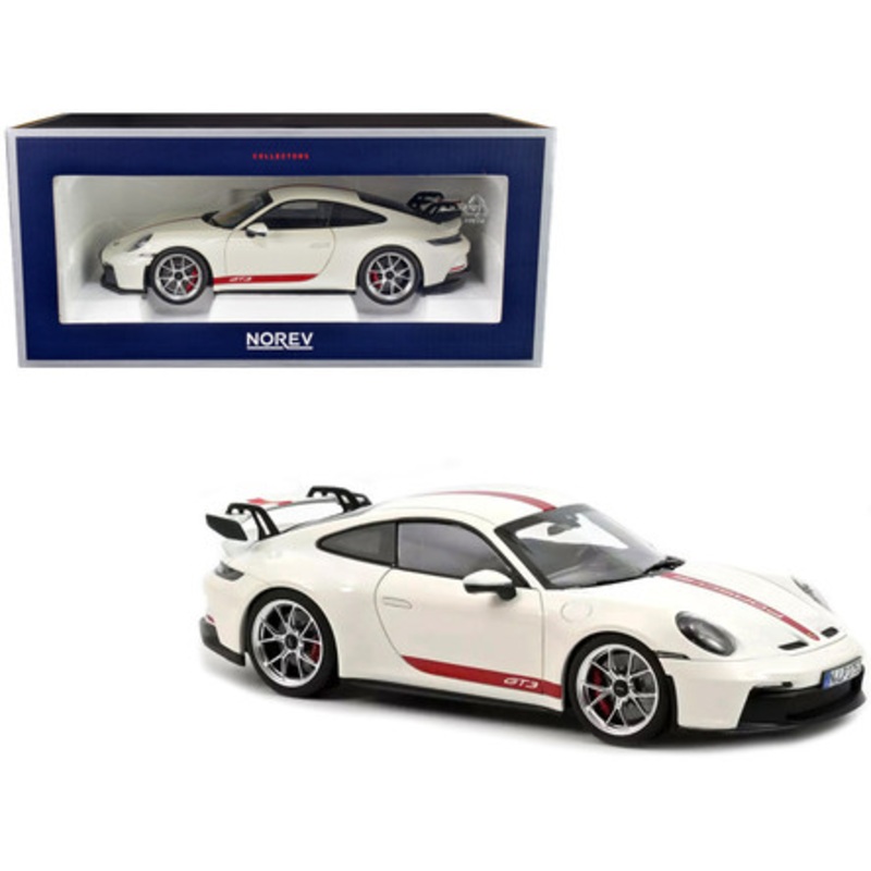 1/18 Norev 2021 Porsche 911 GT3 992 (White with Red Stripes) Diecast Car Model