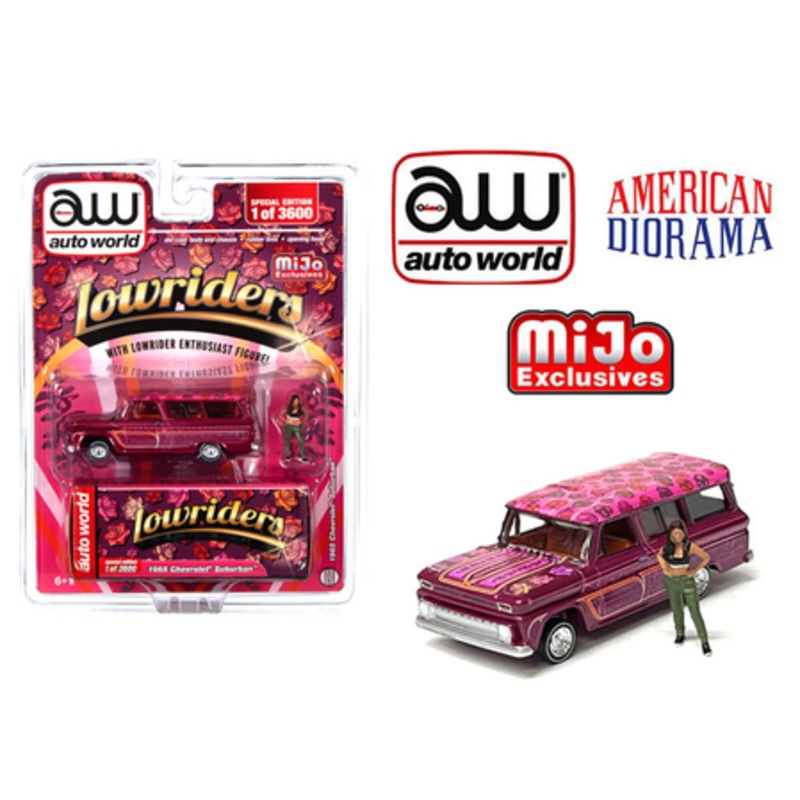 1/64 Auto World 1957 Chevrolet Suburban Lowrider With Figure Diecast Car Model