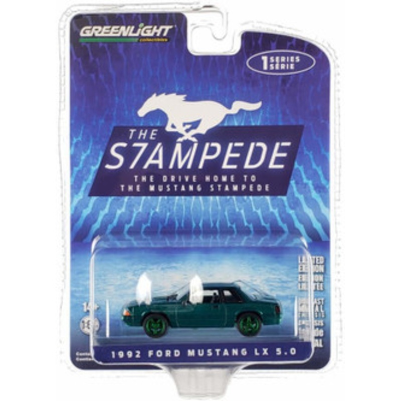 CHASE CAR 1992 Ford Mustang LX 5.0 Deep Emerald Green Metallic "The Drive Home to the Mustang Stampede" Series 1 1/64 Diecast Model Car by Greenlight