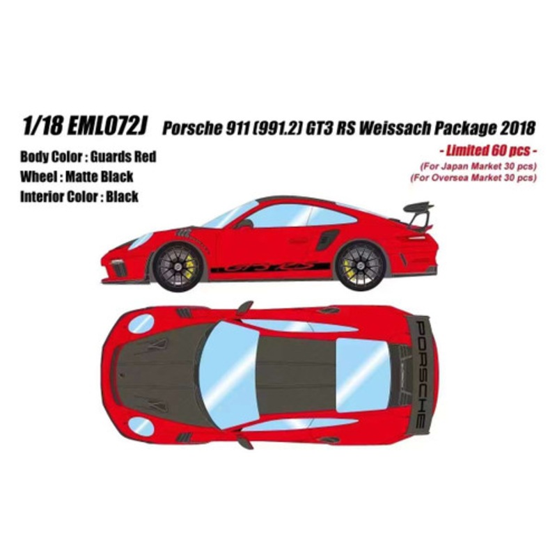 1/18 Makeup 2018 Porsche 911 (991.2) GT3 RS Weissach Package (Guards Red) Car Model