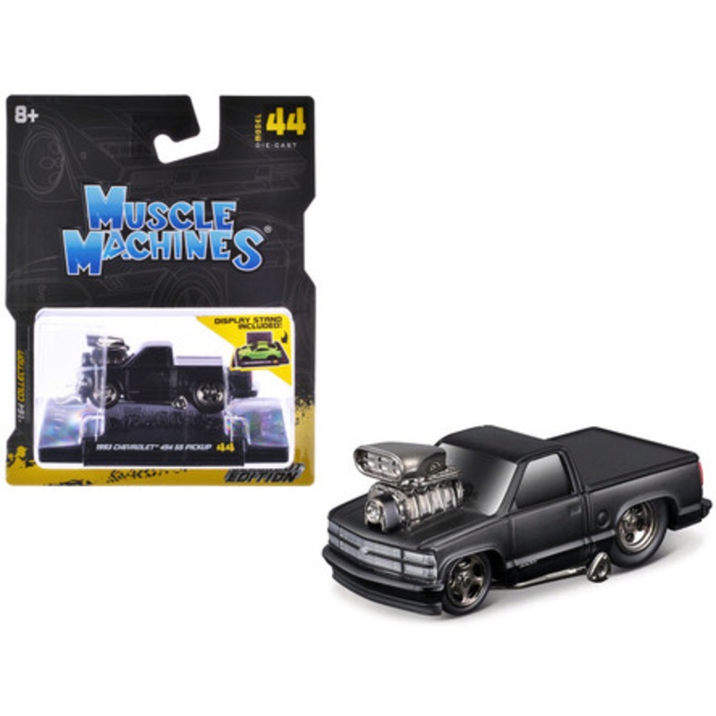 1993 Chevrolet 454 SS Pickup Truck Matt Black "Blackout Edition" 1/64 Diecast Model by Muscle Machines