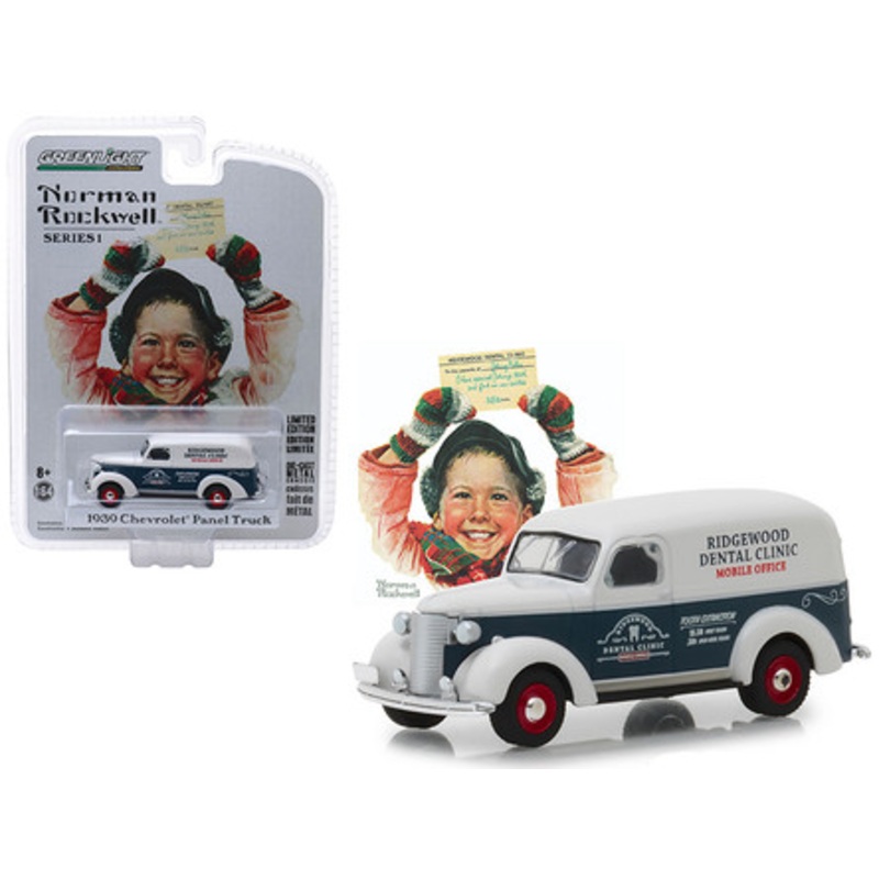 1939 Chevrolet Panel Truck Blue and White "Ridgewood Dental Clinic" Mobile Office "Norman Rockwell Delivery Vehicles" Series 1 1/64 Diecast Model Car by Greenlight