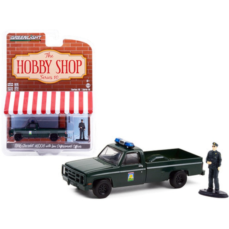 1986 Chevrolet M1008 Pickup Truck Dark Green "Florida Office of Agricultural Law Enforcement" with Enforcement Officer Figurine "The Hobby Shop" Series 10 1/64 Diecast Model Car by Greenlight