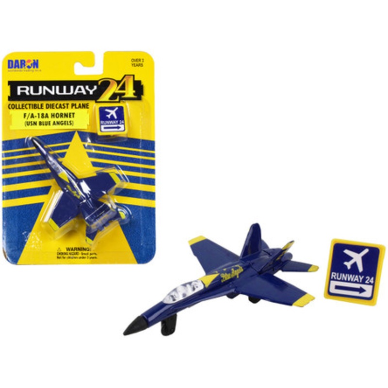 McDonnell Douglas F/A-18A Hornet Fighter Aircraft Blue "United States Navy Blue Angels #2" with Runway 24 Sign Diecast Model Airplane by Runway24