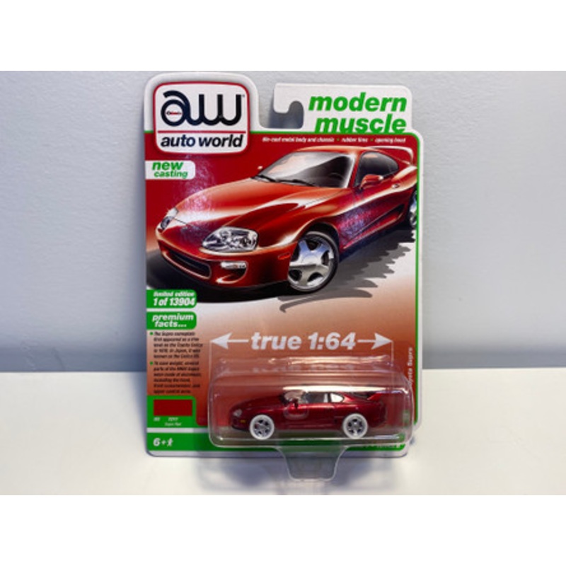 CHASE CAR 1/64 Auto World 1994 Toyota Supra (Metallic Red with White Wheels) Diecast Car Model