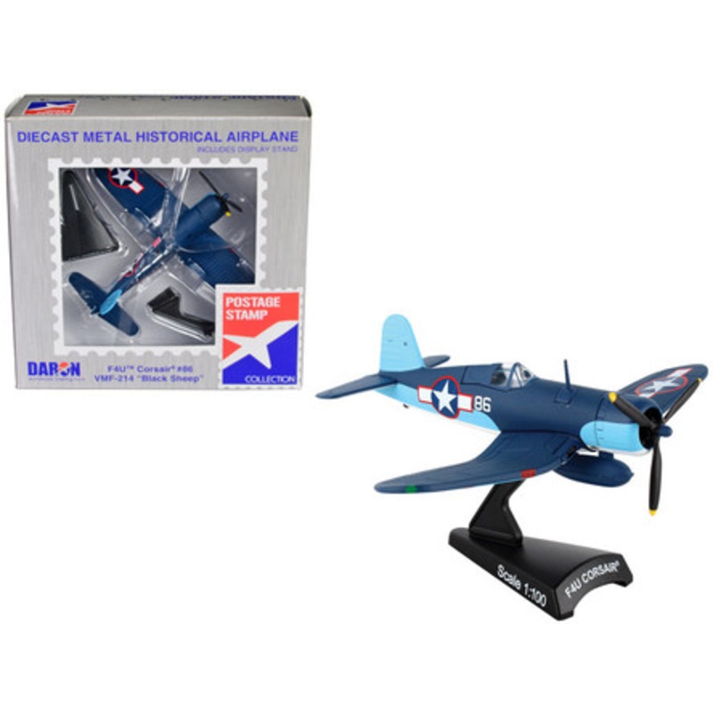 Vought F4U Corsair Fighter Aircraft "VMF-214 Black Sheep" United States Navy 1/100 Diecast Model Airplane by Postage Stamp