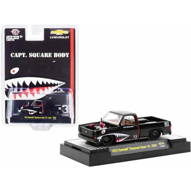 1973 Chevrolet Cheyenne Super 10 Pickup Truck "Capt. Square Body" Black Limited Edition to 9660 pieces Worldwide 1/64 Diecast Model Car by M2 Machines