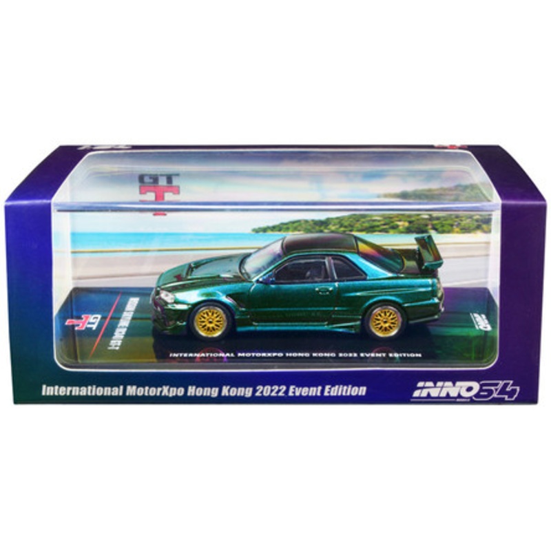 Nissan Skyline (R34) GT-T RHD (Right Hand Drive) Magic Purple/Green Metallic "International MotorXpo Hong Kong 2022" Event Model 1/64 Diecast Model Car by Inno Models