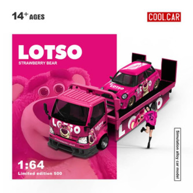 1/64 Cool Car Hino H300 Flatbed Tow Truck & Mini Cooper Lotso Diecast Car Model