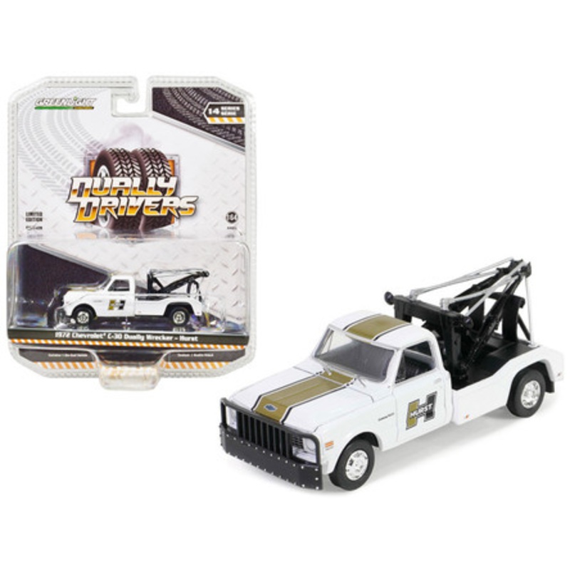 1972 Chevrolet C-30 Dually Wrecker Tow Truck White with Gold Stripes "Hurst" "Dually Drivers" Series 14 1/64 Diecast Model Car by Greenlight