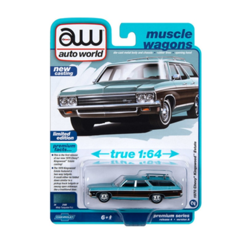 1/64 Auto World 1970 Chevrolet Kingswood Estate (Misty Turquoise Poly Blue) Diecast Car Model