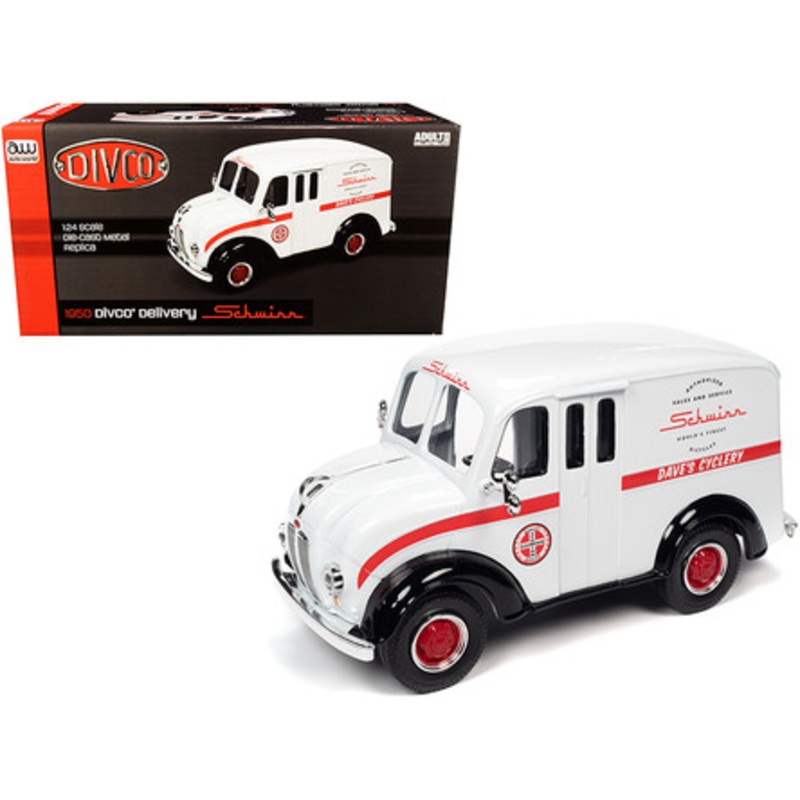 1950 Divco Delivery Truck "Schwinn" White with Red Stripe 1/24 Diecast Model Car by Autoworld