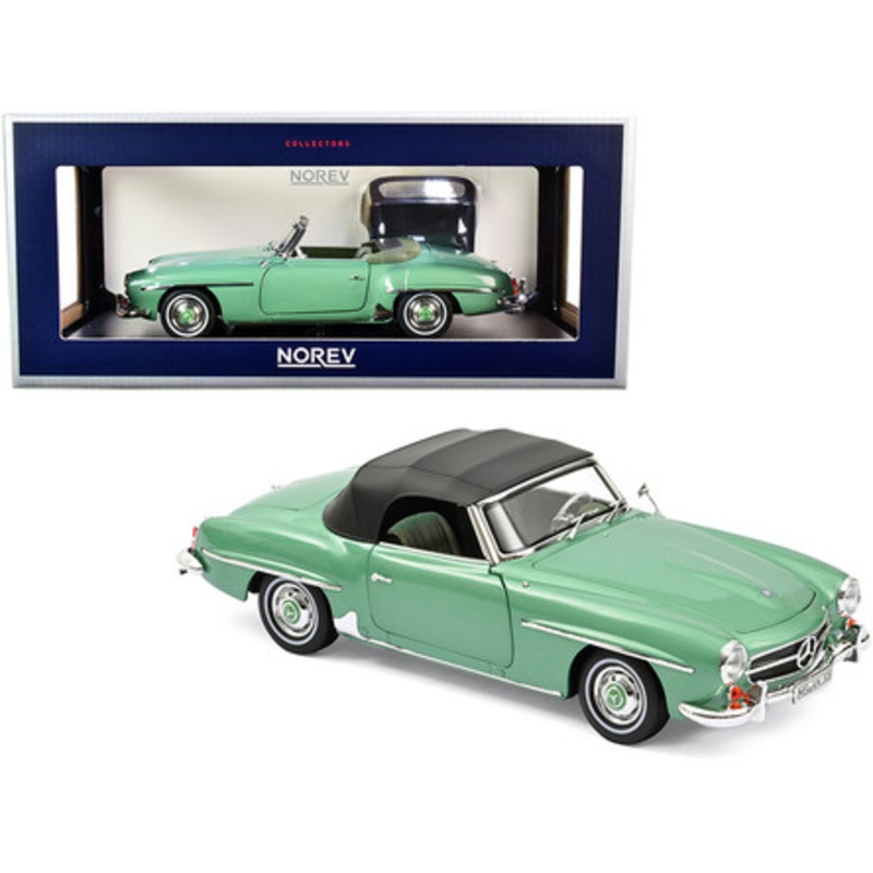1957 Mercedes Benz 190 SL Cabriolet Light Green Metallic with Black Top 1/18 Diecast Model Car by Norev
