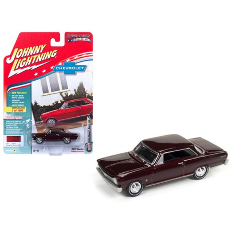 1965 Chevrolet Nova SS Madeira Maroon Poly Limited Edition to 1800pc Worldwide Hobby Exclusive "Muscle Cars USA" 1/64 Diecast Model Car by Johnny Lightning