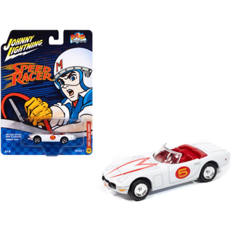 1967 Toyota 2000GT "Mach 5 Tribute" #5 White with Red Interior "Speed Racer" "Pop Culture" 2025 Release 1 1/64 Diecast Model Car by Johnny Lightning