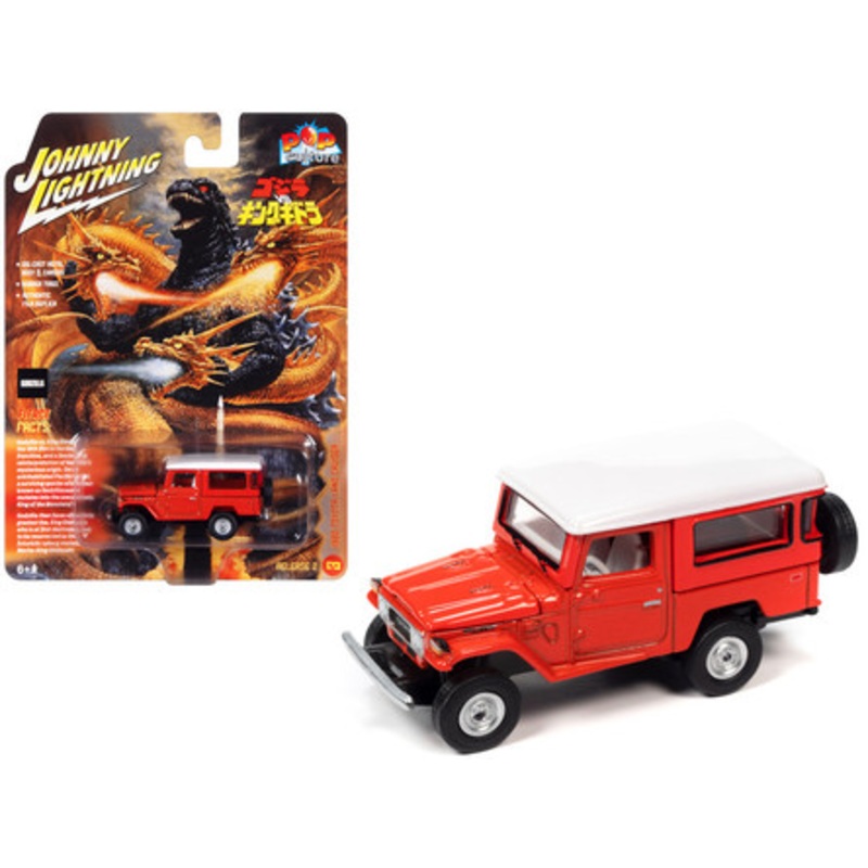 1980 Toyota Land Cruiser Red with White Top "Godzilla vs. King Ghidorah" (1991) Movie "Pop Culture" 2023 Release 2 1/64 Diecast Model Car by Johnny Lightning