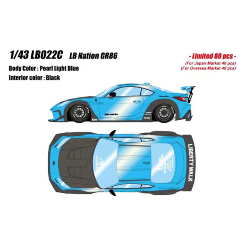 1/43 Makeup Toyota GR86 LB Nation (Pearl Light Blue) Car Model
