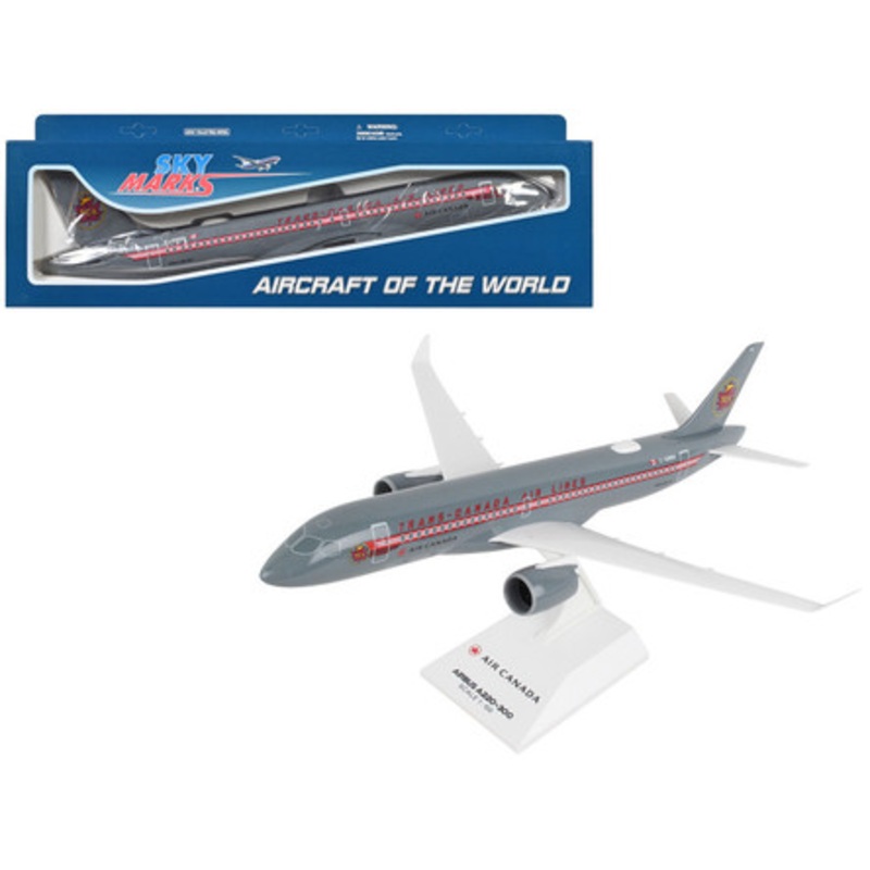Airbus A220-300 Commercial Aircraft "Trans-Canada Air Lines - Air Canada" (C-GNBN) Gray with Red Stripes (Snap-Fit) 1/100 Plastic Model by Skymarks