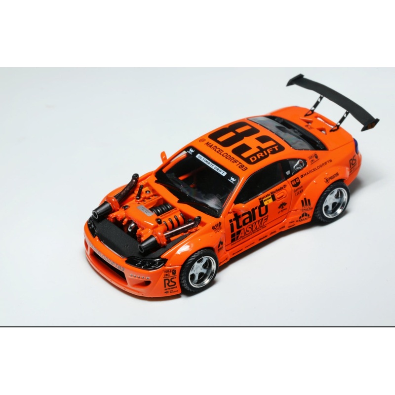 YS Model 1:64 modified Nissan S15 orange 4.0 V8 engine