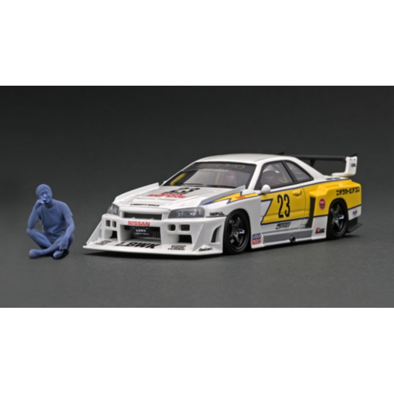 1/43 Ignition Model LB-ER34 Super Silhouette SKYLINE White/Yellow With Mr. Kato