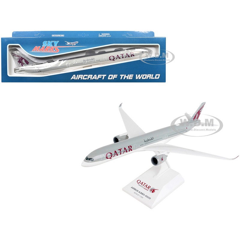Airbus A350-1000 Commercial Aircraft "Qatar Airways" (A7-ANA) Gray with Tail Graphics (Snap-Fit) 1/200 Plastic Model by Skymarks