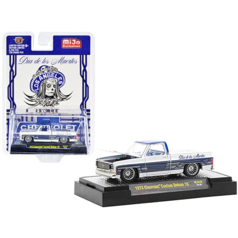 1973 Chevrolet Custom Deluxe 10 Pickup Truck White Metallic with Graphics "Dia De Los Muertos - Los Angeles" (Day of the Dead) Limited Edition to 8250 pieces Worldwide 1/64 Diecast Model Car by M2 Machines