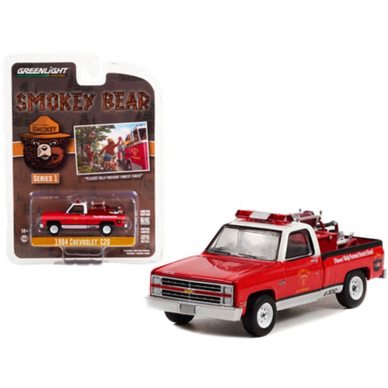 1984 Chevrolet C20 Pickup Truck with Fire Equipment Hose and Tank "Please! Help Prevent Forest Fires!" "Smokey Bear" Series 1 1/64 Diecast Model Car by Greenlight