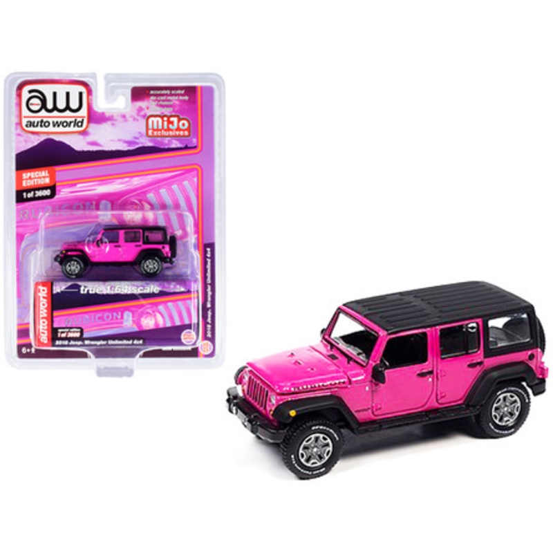 2018 Jeep Wrangler Rubicon Unlimited 4x4 Pink with Black Top Limited Edition to 3600 pieces Worldwide 1/64 Diecast Model Car by Autoworld
